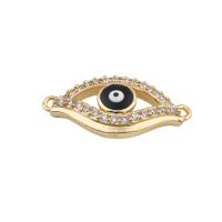 Evil Eye Connector, Brass, plated, DIY & micro pave cubic zirconia & enamel, golden, 12x24x3mm, Hole:Approx 2mm, 30PCs/Lot, Sold By Lot
