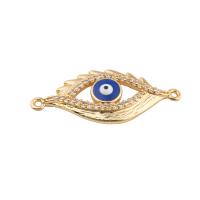 Evil Eye Connector, Brass, plated, DIY & micro pave cubic zirconia & enamel, golden, 13x31x3mm, Hole:Approx 1.5mm, 30PCs/Lot, Sold By Lot