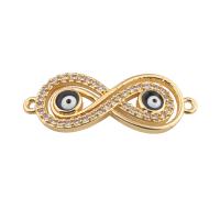 Evil Eye Connector, Brass, plated, DIY & micro pave cubic zirconia & enamel, golden, 10x29x2mm, Hole:Approx 2mm, 30PCs/Lot, Sold By Lot