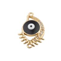 Evil Eye Connector, Brass, plated, DIY & micro pave cubic zirconia & enamel, golden, 13x21x3mm, Hole:Approx 2mm, 30PCs/Lot, Sold By Lot