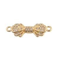 Cubic Zirconia Micro Pave Brass Connector Bowknot plated DIY & micro pave cubic zirconia golden Approx 2mm Sold By Lot