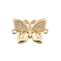 Cubic Zirconia Micro Pave Brass Connector, Butterfly, plated, DIY & micro pave cubic zirconia, golden, 17x22x3mm, Hole:Approx 2mm, 30PCs/Lot, Sold By Lot