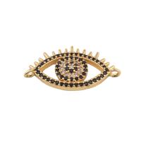 Evil Eye Connector, Brass, plated, DIY & micro pave cubic zirconia, golden, 13x22x2mm, Hole:Approx 2mm, 30PCs/Lot, Sold By Lot