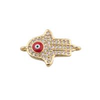 Evil Eye Connector, Brass, plated, DIY & micro pave cubic zirconia & enamel, golden, 14x22x2mm, Hole:Approx 2mm, 30PCs/Lot, Sold By Lot