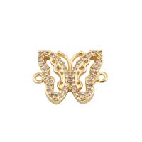 Cubic Zirconia Micro Pave Brass Connector, Butterfly, plated, DIY & micro pave cubic zirconia, golden, 14x17x3mm, Hole:Approx 2mm, 30PCs/Lot, Sold By Lot