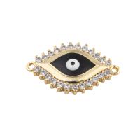Evil Eye Connector, Brass, plated, DIY & micro pave cubic zirconia & enamel, golden, 15x24x4mm, Hole:Approx 2mm, 30PCs/Lot, Sold By Lot