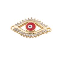 Evil Eye Connector, Brass, plated, DIY & micro pave cubic zirconia & enamel, golden, 13x23x4mm, Hole:Approx 2mm, 30PCs/Lot, Sold By Lot