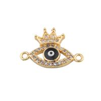 Evil Eye Connector, Brass, plated, DIY & micro pave cubic zirconia & enamel, golden, 13x19x3mm, Hole:Approx 2mm, Sold By Lot