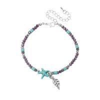 cristal bracelet de cheville, avec turquoise, avec 3.1inch chaînes de rallonge, étoile de mer, Style bohème & pour femme, Longueur:Environ 8.2 pouce, Vendu par PC