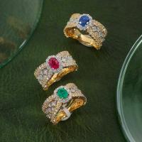 Mosaz Manžeta prst prsten, barva pozlacený, nastavitelný & pro ženy & s drahokamu, více barev na výběr, Velikost:6-8, Prodáno By PC