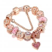 European Bracelet Brass with Zinc Alloy Heart rose gold color plated fashion jewelry & for woman & enamel & with rhinestone mixed colors nickel lead & cadmium free Sold By PC