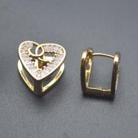 Cubic Zirconia Micro Pave Brass Earring Heart gold color plated fashion jewelry & micro pave cubic zirconia & for woman & hollow nickel lead & cadmium free Sold By PC
