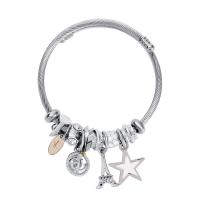 European Bracelet, Titanium Steel, with Tibetan Style, Star, plated, fashion jewelry & Unisex & enamel & with rhinestone, more colors for choice, Inner Diameter:Approx 60mm, Sold By PC