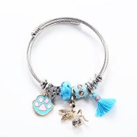 European Bracelet Titanium Steel with Knot Cord & Porcelain & Zinc Alloy plated fashion jewelry & Unisex & enamel & with rhinestone inner ~68mm Sold By PC