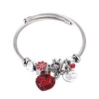 European Bracelet, Titanium Steel, with Tibetan Style, Heart, silver color plated, fashion jewelry & for woman & enamel & with rhinestone, more colors for choice, inner diameter:55~68mm, Sold By PC