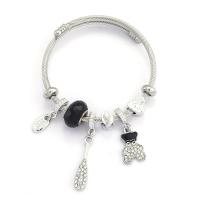 European Bracelet Titanium Steel with Zinc Alloy Bear silver color plated fashion jewelry & Unisex & enamel & with rhinestone inner ~68mm Sold By PC