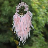 Fashion Dream Catcher, Feather, with Gemstone Chips & Plastic Pearl & Iron, plated, for home and office, pink, 650mm, Sold By PC