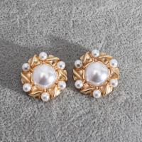Tibetan Style Stud Earring, with Plastic Pearl, plated, fashion jewelry & different styles for choice & for woman, nickel, lead & cadmium free, Sold By Pair
