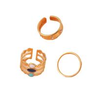 Stainless Steel Finger Ring, 304 Stainless Steel, plated, three pieces & for woman & enamel & with rhinestone, golden, Sold By Set