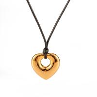Stainless Steel Jewelry Necklace, 304 Stainless Steel, with Wax Cord, Heart, Vacuum Ion Plating, fashion jewelry & for woman, golden, 27.50x27.70mm, Sold Per Approx 24.02 Inch Strand