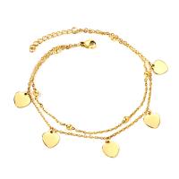 Stainless Steel Anklet 304 Stainless Steel with 1.18inch extender chain Double Layer & for woman golden Length Approx 8.86 Inch Approx 8.66 Inch Sold By PC