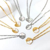 Stainless Steel Jewelry Necklace, 304 Stainless Steel, with White Shell, with 1.97inch extender chain, Vacuum Ion Plating, different styles for choice & for woman & with rhinestone, more colors for choice, Sold Per Approx 19.69 Inch Strand
