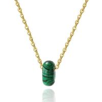 Titanium Steel Necklace, with Malachite, plated, fashion jewelry & for woman, golden, 14x7mm, Sold Per Approx 16.93 Inch Strand