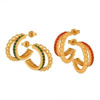 Boucle d'oreille Acier Titane, bijoux de mode & pour femme & avec strass, doré, 14x20mm, Vendu par paire