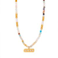 Titanstahl Halskette, mit Naturstein, mit Verlängerungskettchen von 3.15inch, verschiedene Stile für Wahl & für Frau & mit Strass, goldfarben, Länge ca. 15.75 ZollInch, verkauft von PC
