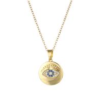 Evil Eye Jewelry Necklace, 304 Stainless Steel, with 1.97inch extender chain, Vacuum Plating, fashion jewelry & micro pave cubic zirconia & for woman, golden, 22x16mm, Sold Per Approx 15.75 Inch Strand