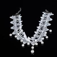 Fashion Choker halskæde, Lace, med Plastic Pearl, med 1.97inch extender kæde, håndlavet, mode smykker & for kvinde, hvid, Længde Ca. 13.39 inch, Solgt af PC