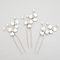 Hair Stick Zinc Alloy with Plastic Pearl three pieces & for woman & with rhinestone white nickel lead & cadmium free Sold By Set