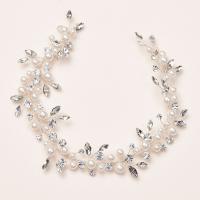 Headband Zinc Alloy with Glass Rhinestone & Plastic Pearl fashion jewelry & for woman silver color nickel lead & cadmium free 400mm Sold By PC