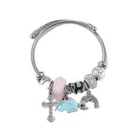European Bracelet, 304 Stainless Steel, with Glass & Tibetan Style, silver color plated, fashion jewelry & for woman & enamel & with rhinestone, more colors for choice, Inner Diameter:Approx 55mm, Sold By PC