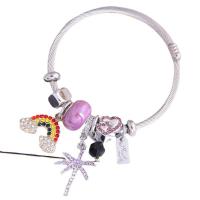 European Bracelet, 304 Stainless Steel, with Tibetan Style, silver color plated, fashion jewelry & for woman & with rhinestone, more colors for choice, Inner Diameter:Approx 55mm, Sold By PC