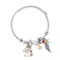 European Bracelet 304 Stainless Steel with Zinc Alloy plated fashion jewelry & for woman & enamel & with rhinestone 22mm Inner Approx 50mm Sold By PC