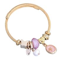 European Bracelet 304 Stainless Steel with Glass & Plastic Pearl & Zinc Alloy plated fashion jewelry & for woman Inner Approx 55mm Sold By PC