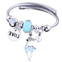 European Bracelet 304 Stainless Steel with Glass & Plastic Pearl & Zinc Alloy Deer silver color plated fashion jewelry & for woman & enamel & with rhinestone Inner Approx 50mm Sold By PC