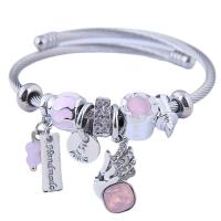 European Bracelet 304 Stainless Steel with Zinc Alloy silver color plated fashion jewelry & for woman & enamel & with rhinestone Inner Approx 55mm Sold By PC