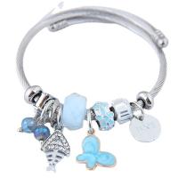 European Bracelet, 304 Stainless Steel, with Glass & Tibetan Style, silver color plated, fashion jewelry & for woman & enamel & with rhinestone, more colors for choice, Inner Diameter:Approx 22mm, Sold By PC