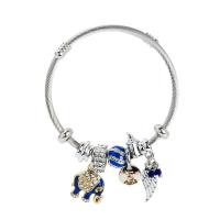 European Bracelet, 304 Stainless Steel, with Tibetan Style, silver color plated, fashion jewelry & for woman & enamel & with rhinestone, more colors for choice, Inner Diameter:Approx 55mm, Sold By PC