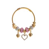 European Bracelet, Titanium Steel, with Glass & Tibetan Style, Heart, gold color plated, fashion jewelry & for woman & with rhinestone, more colors for choice, Inner Diameter:Approx 55mm, Sold By PC
