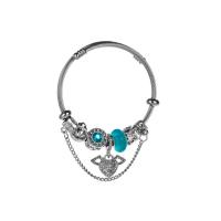 European Bracelet, Titanium Steel, with Crystal & Tibetan Style, Angel Wing, silver color plated, fashion jewelry & for woman & with rhinestone, more colors for choice, Inner Diameter:Approx 55mm, Sold By PC