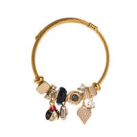 European Bracelet Titanium Steel with Crystal & Plastic Pearl & Zinc Alloy gold color plated fashion jewelry & for woman & enamel & with rhinestone Length Approx 22 cm Sold By PC