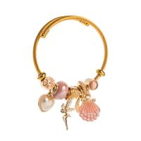 European Bracelet, Titanium Steel, with Plastic Pearl & Tibetan Style, gold color plated, fashion jewelry & for woman & enamel & with rhinestone, more colors for choice, Length:Approx 22 cm, Sold By PC