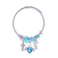 European Bracelet, Titanium Steel, with Tibetan Style, silver color plated, fashion jewelry & for woman & enamel & with rhinestone, more colors for choice, Inner Diameter:Approx 60mm, Sold By PC
