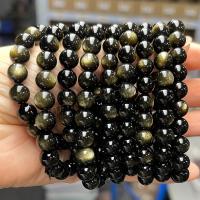 Gemstone Bracelets Gold Obsidian Round polished fashion jewelry & Unisex black Length Approx 18 cm Sold By PC
