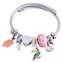 European Bracelet, 304 Stainless Steel, with Tibetan Style, plated, fashion jewelry & enamel, more colors for choice, Inner Diameter:Approx 55mm, Sold By PC