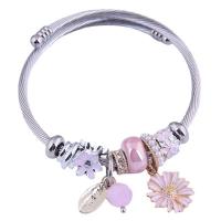 European Bracelet 304 Stainless Steel with Zinc Alloy plated fashion jewelry & enamel & with rhinestone Inner Approx 55mm Sold By PC