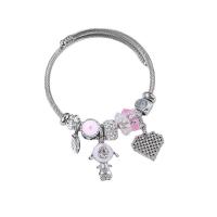 European Bracelet, 304 Stainless Steel, with Crystal & Tibetan Style, plated, fashion jewelry & enamel & with rhinestone, pink, Sold By PC